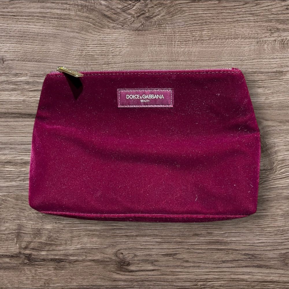 Dolce & Gabbana Suede Velvet‎ Red Velour Maroon Cosmetic Pouch